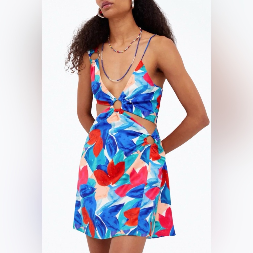 FOR LOVE & LEMONS *NWT* Lorenza Cutout Satin Mini Dress In Blue Size XXS